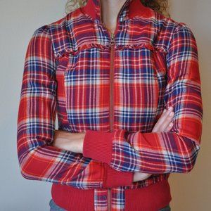 Rubbish Red Plaid Zipper Front Jacket S